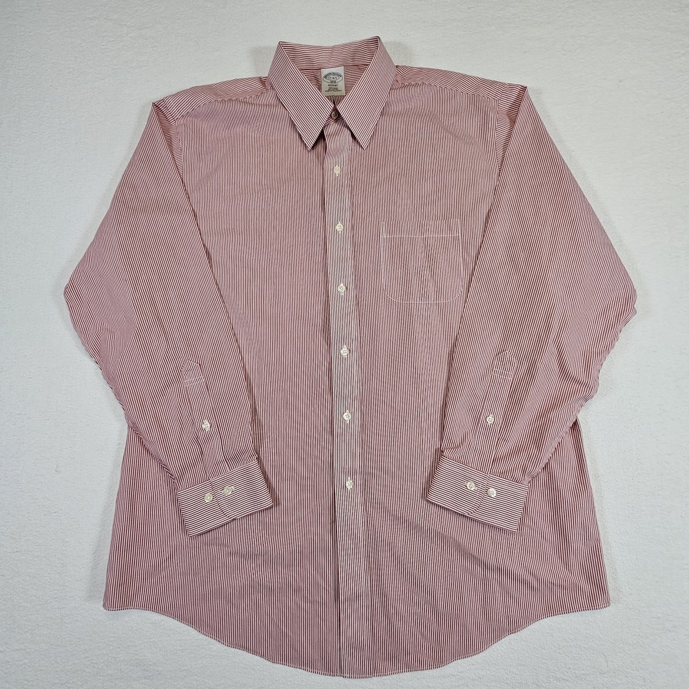 Brooks Brothers Red White Striped Long Sleeve Button Up Shirt Preppy Mens 17 4/5 - Picture 2 of 9